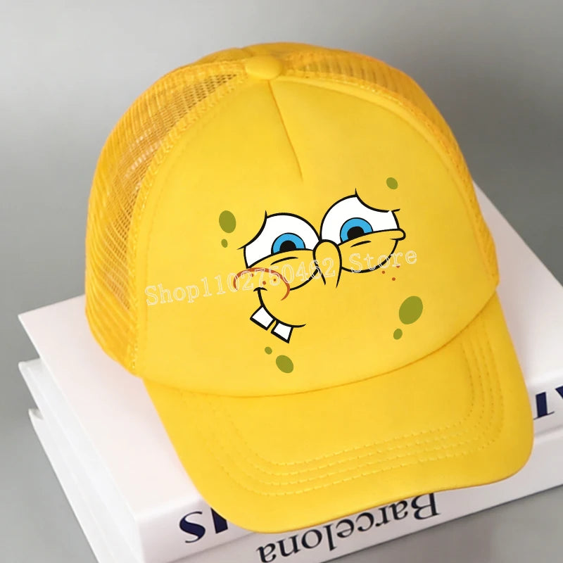 SpongeBobs Baseball Cap Kids Adult Kawaii Expression Sun Hat Summer Breathable Mesh Sunbonnet Outdoor Sports Headgear Gift New