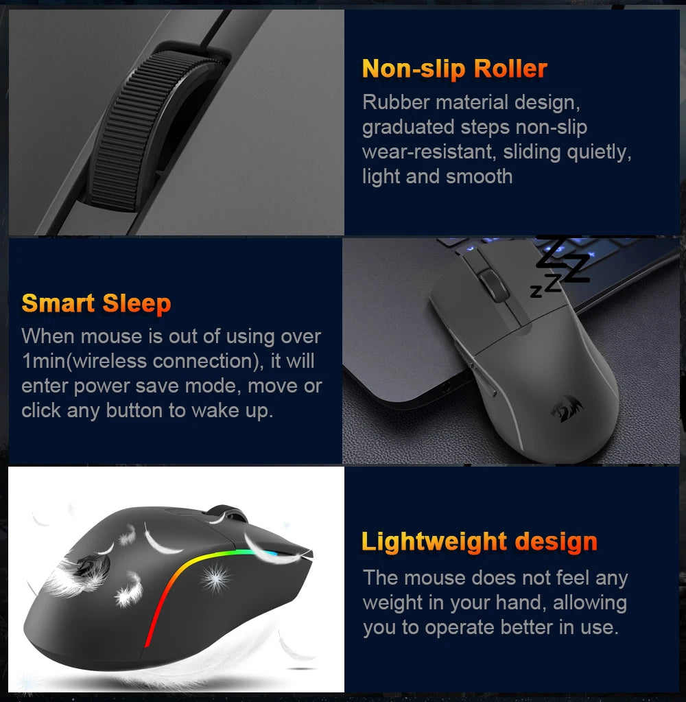 REDRAGON DEICIDE M816 PRO RGB USB mit Bluetooth-Unterstützung, 2.4G kabellose Gaming-Maus, 26000 DPI, 6 Tasten für Gamer, kabelgebundene Computermaus
