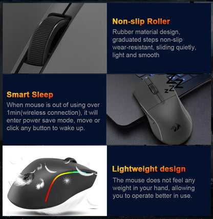 REDRAGON DEICIDE M816 PRO RGB USB mit Bluetooth-Unterstützung, 2.4G kabellose Gaming-Maus, 26000 DPI, 6 Tasten für Gamer, kabelgebundene Computermaus