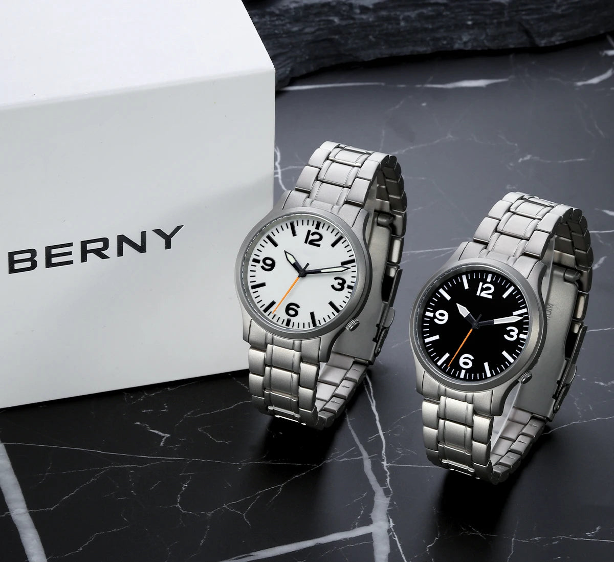 BERNY Full Titanium Watches for Men Super Luminous Sapphire Sports Field Quartz Men's Watch VH31 Wristwatch 5ATM Easy Read