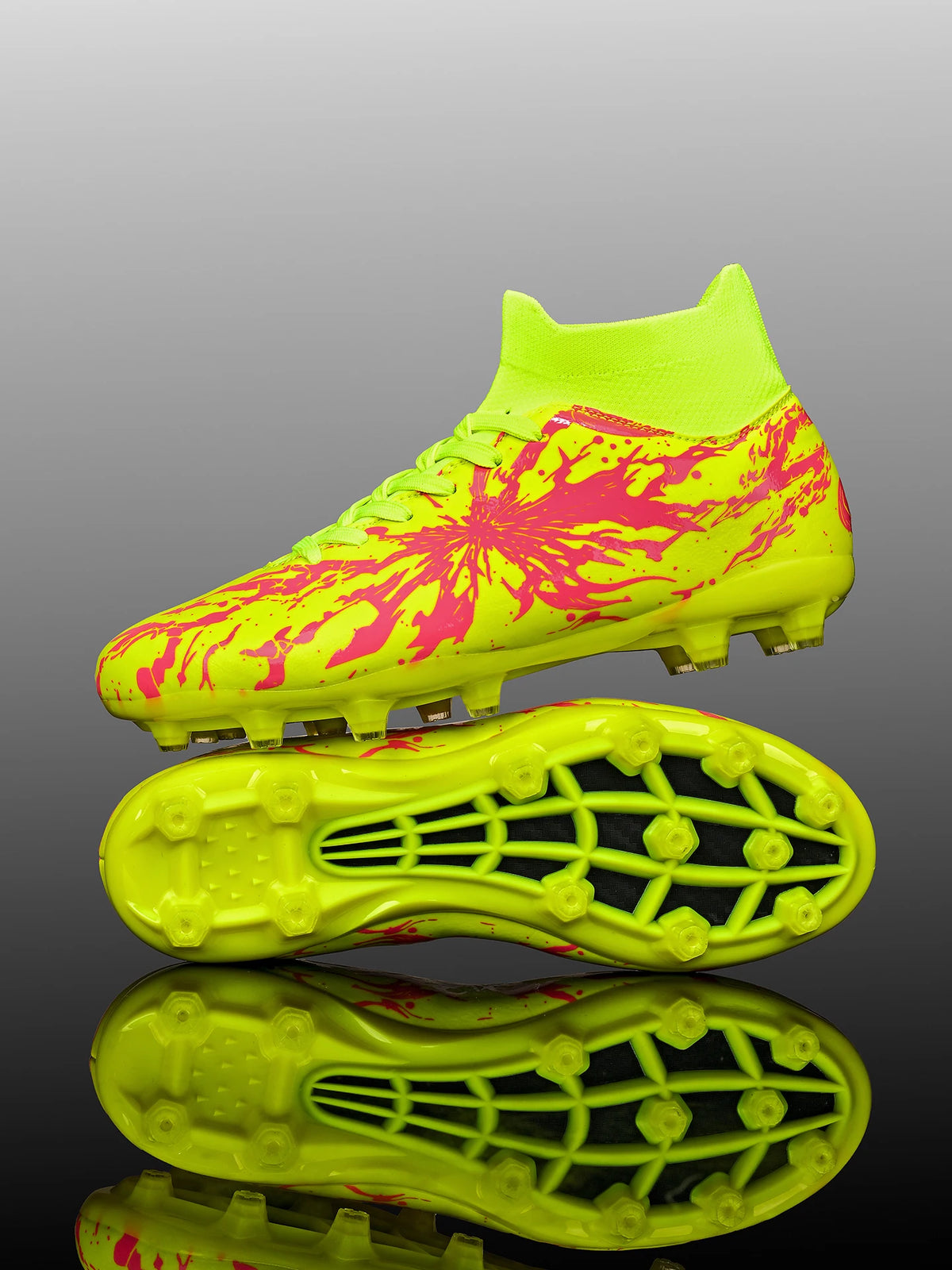 Chaussures de football Shock Cushion AG FG avec semelle extérieure épaisse en PU textile et TPU, réduisent la fatigue des pieds lors d'entraînements prolongés sur gazon naturel.
