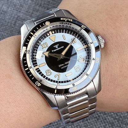 Tandorio NH35A PT5000 Mechanical Men's Watch 20BAR Waterproof Sapphire Luminous Red Black Dial Stainless Steel Bracelet New Clock