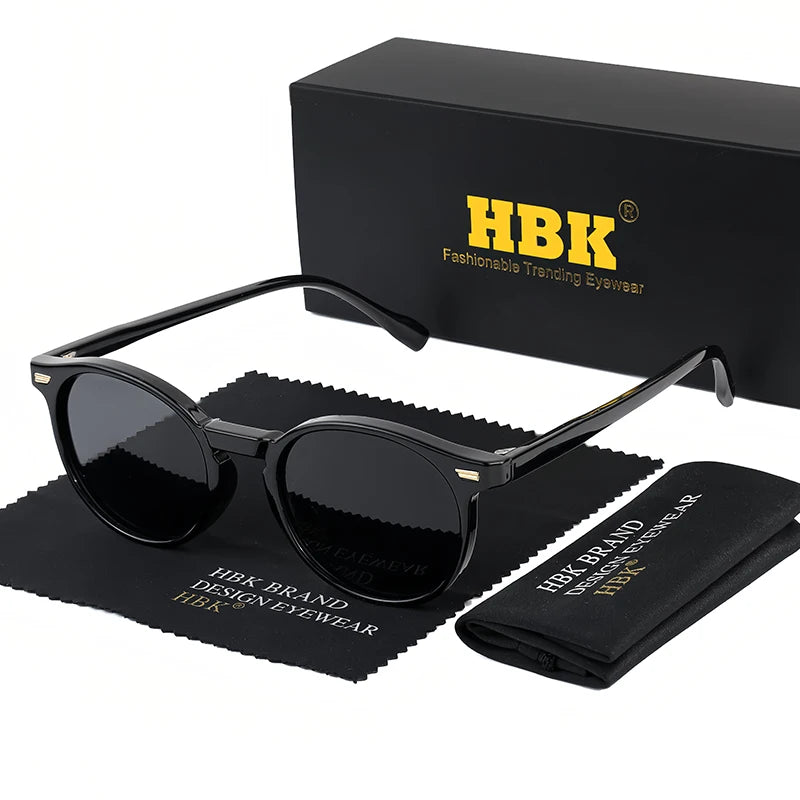 HBK Fashion polariserede solbriller til mænd, runde TR90-stel, modesolbriller til kvinder, kørsel, sport, UV400, Lunette De Soleil Homme