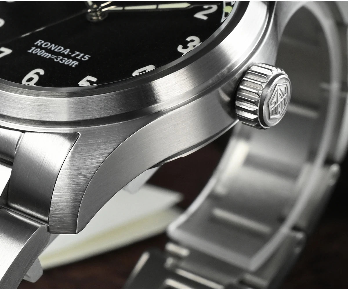 San Martin 37mm Ronda 715 Quartz Watch Men Simple Fashion 10Bar Waterproof Pilot Wristwatch BGW-9 Blue C3 Green Luminous SN0034A