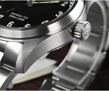 San Martin 37mm Ronda 715 Quartz Watch Men Simple Fashion 10Bar Waterproof Pilot Wristwatch BGW-9 Blue C3 Green Luminous SN0034A