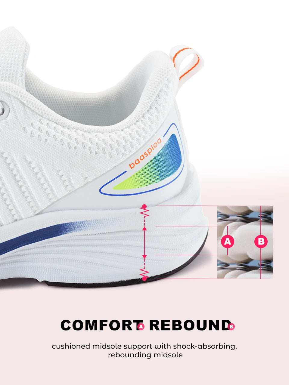 Baasploa Women Sport Shoes Comfort Lightweight Running Shoes for Women Mesh Breathable Casual Sneakers White Walking Sneakers