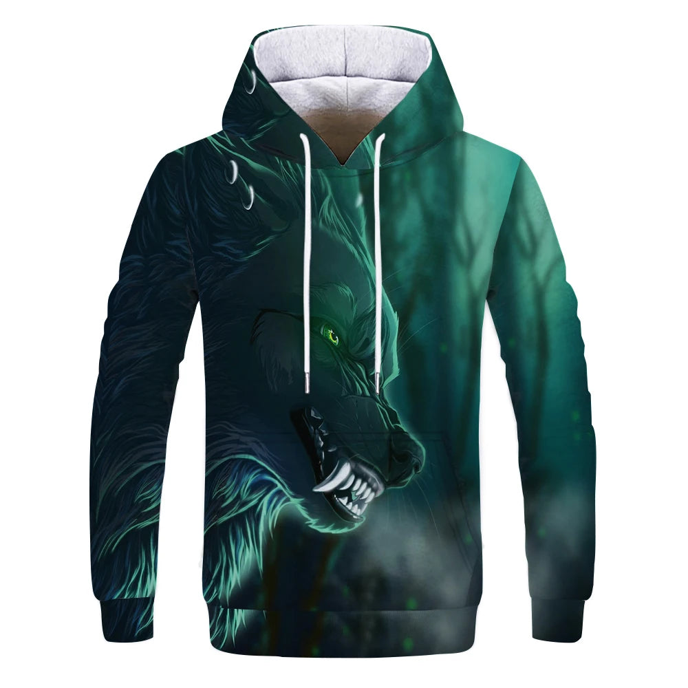 Neuer modischer Hoodie mit 3D-Tierprint für Herren und Damen, personalisiertes Design, Sweatshirt mit Schnee- und Doppelwolf-Motiv, Harajuku Oversized Hoodie