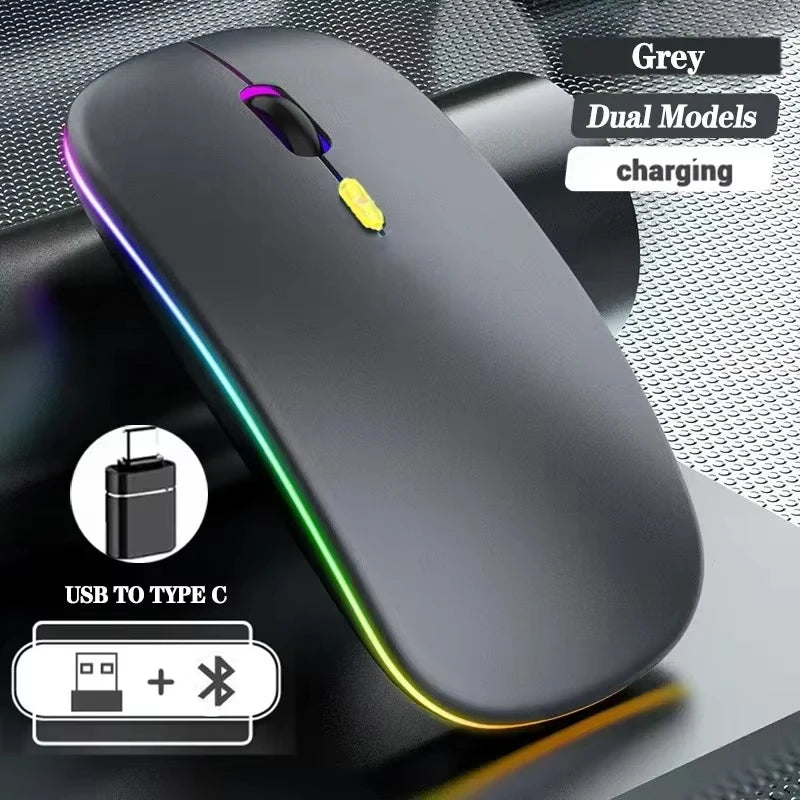 Mouse wireless ricaricabile a doppia modalità Bluetooth compatibile e 2.4G USB per computer, laptop, iPad, tablet e notebook, mouse da gaming