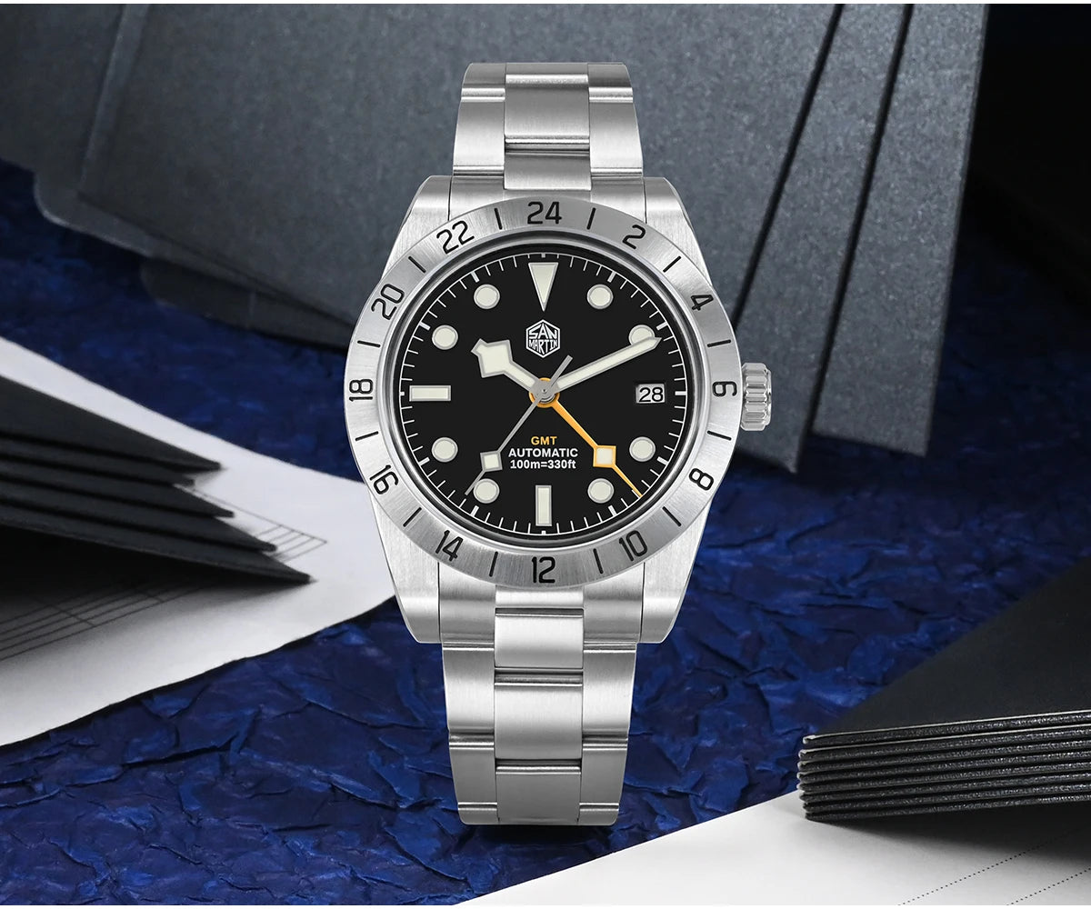 San Martin New 39mm NH34 BB GMT Automatic Mechanical Watch Sport Watch Sapphire Luminous Waterproof 100m for Men Relogio SN0054