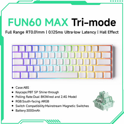 Teclado mecânico Akko MonsGeek FUN60 com interruptores magnéticos 60% Gaming Keyboards Rapid Trigger 0.01mm 8K ARGB HE/TMR personalizado