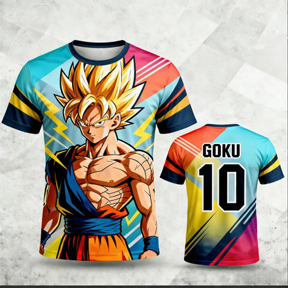 Summer 2026Dragon Ball Wukong "Super Saiya" No. 10 Football Theme 3D Printed Breathable Quick Dry T-shirt Adult Parent-child Top