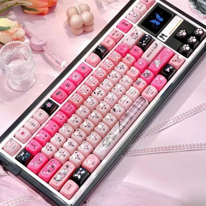 Pink Meow Keycaps Cute Cat Head MAO Cherry Profile PBT Key Cap For Gift Mechanical Keyboard KeyCap Keyboards Accessories