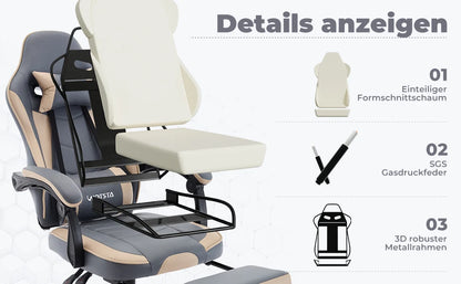 Cadeira Gaming WOTSTA com Apoio para Pés, Cadeira Gamer Ergonómica com Almofada Lombar, Apoio de Cabeça e Altura Ajustável para Computador
