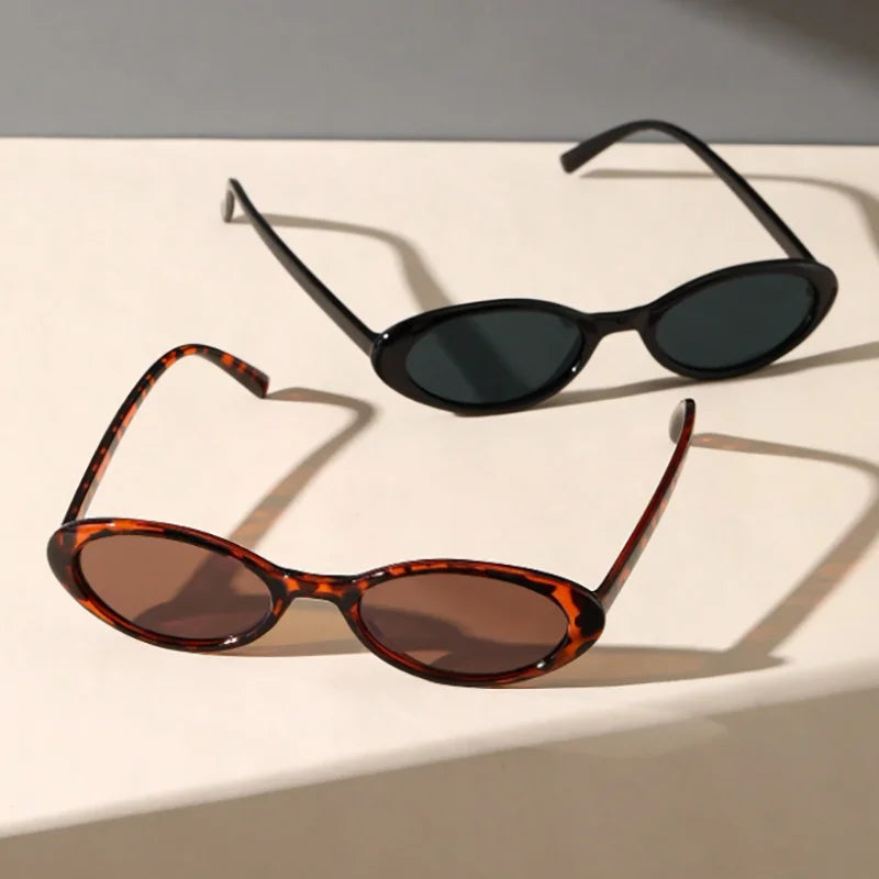 2PCS Plastic Small Frame Oval Classic Decorative Fashion Sunglasses For Outdoor Travel Driving Seaside Holidays