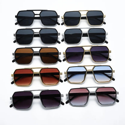 2pcs Trendy Metal Polygonal Pilot Women Sunglasses Luxury Double Beam Men Sunglass Outdoor Driving Shade Sunglasses Unisex UV400