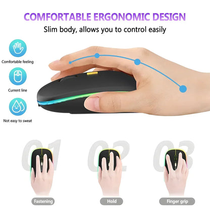 Mouse wireless ricaricabile a doppia modalità Bluetooth compatibile e 2.4G USB per computer, laptop, iPad, tablet e notebook, mouse da gaming