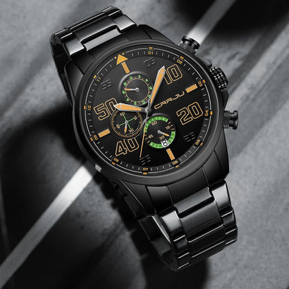 Pánske hodinky CRRJU – luxusný chronograf, veľký ciferník, nerezová oceľ, vodotesné, s ukazovateľom dátumu