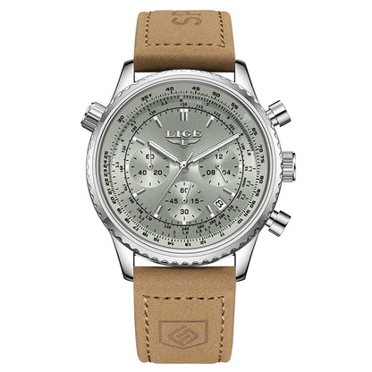 LIGE luxury men’s watch – Chronograph with date, stainless steel, water-resistant, luminescent, sporty and military style, men’s quartz watch