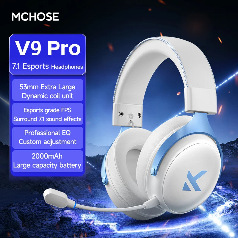 MCHOSE V9 PRO 7.1 Wireless Gaming Headset – Tri-Mode Low Latency Bluetooth 5.3 E-Sports Headphones with AI Noise Cancelling Mic for PC PS4 PS5