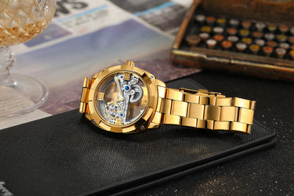 2024 Top Brand Luxury Stainless Steel Skeleton Tourbillon Automatic Movement Men's Watch Mechanical Waterproof Luminous Wrist Clock