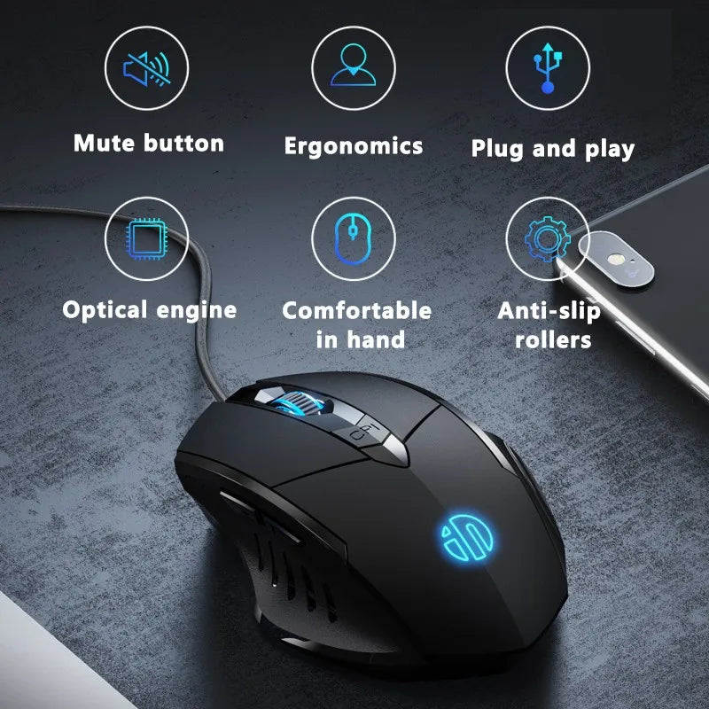 Inphic W1 Wired Gaming Mouse USB Esports Mouse with Adjustable DPI, Programmable Macro Buttons, Silent Click Office & Gaming Mouse
