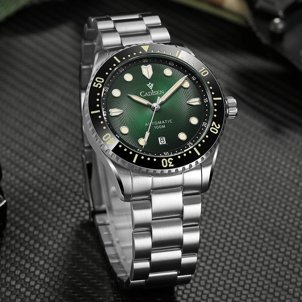 CADISEN Mechanical Automatic Watch Luxury Sapphire Japan MIYOTA 8215 Blue Wristwatch Ceramic Ring Waterproof Gift Men Watch