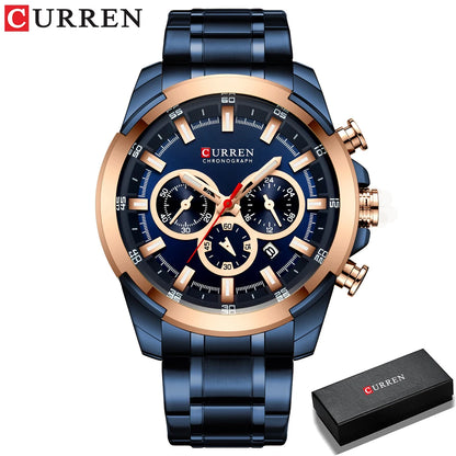 Montre chronographe pour homme CURREN, grand cadran de 48 mm, bracelet en acier inoxydable, trois sous-cadrans, montre-bracelet de sport à quartz, style luxueux