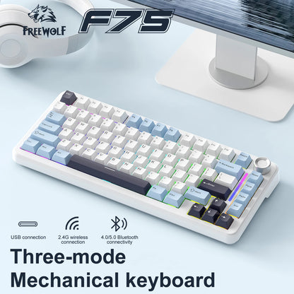 Teclado mecánico F75 FREEWOLF * AULA F75 Bluetooth trimodo, diseñado para gaming y uso de oficina