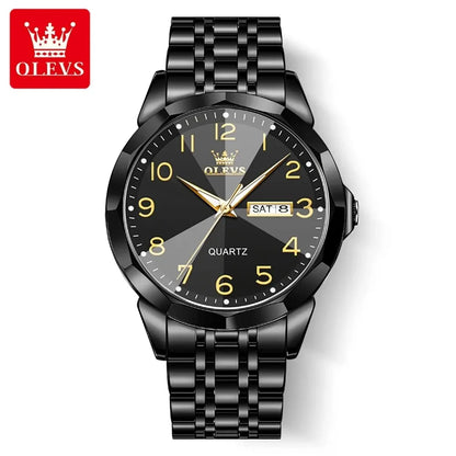 Relógio de homem OLEVS 9970 – Modelo elegante com mostrador digital, indicação da data e do dia, resistente à água, luminescente, de quartzo – Relógio de luxo original