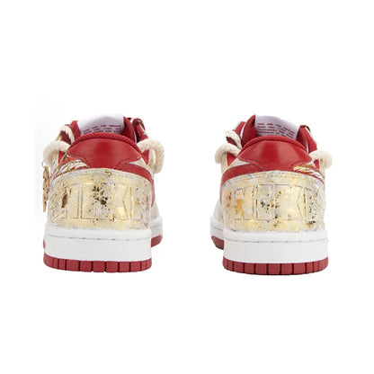 Baskets personnalisées Nike « Big Moon Over River & Blazing Apollo » : modèle bas pour homme, avec feuille d'or, amortissantes et résistantes à l'usure