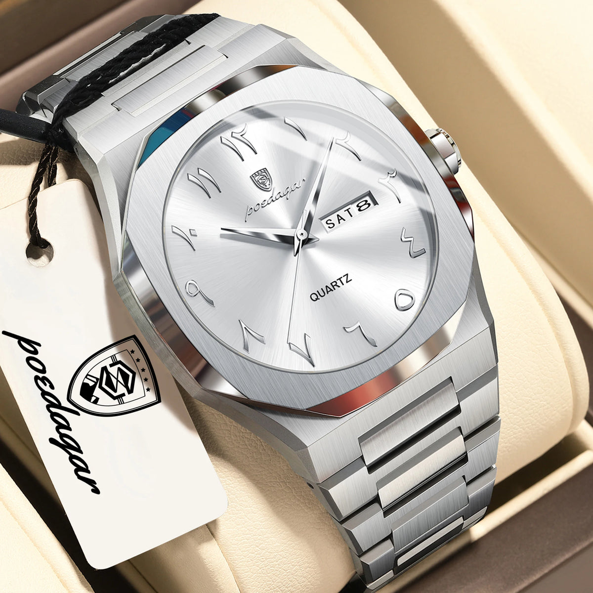 POEDAGAR mode luxe hommes montre à Quartz étanche en acier inoxydable mâle montre semaine Date affaires montres pour hommes Reloj Hombre
