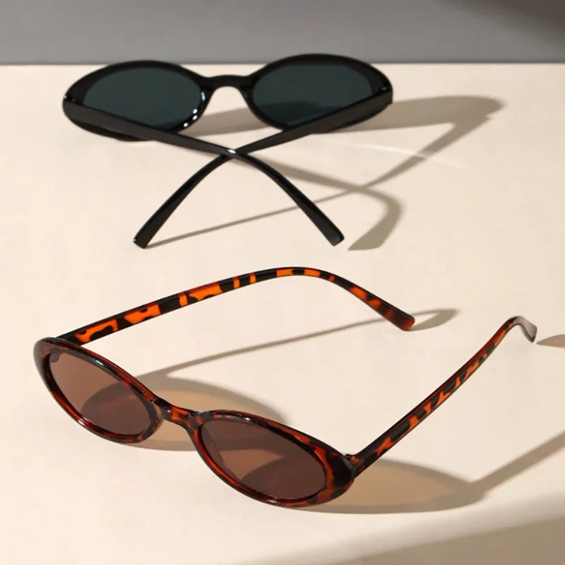 2PCS Plastic Small Frame Oval Classic Decorative Fashion Sunglasses For Outdoor Travel Driving Seaside Holidays