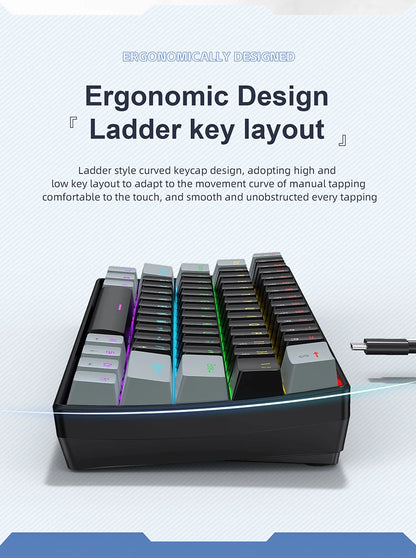 60% Portable Mini Keyboard APAYADO K61 Mechanical Keyboard Wired, 61 Keys RGB Black,White, Red/Blue Switch for Gaming