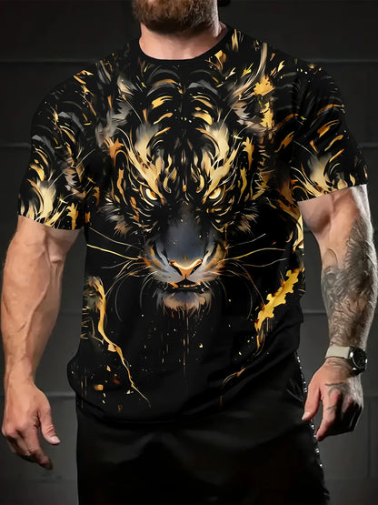 Hot Selling Fashion New Cool Men's 3D Printing Cool Serious Tiger Leopard Muscle Design Loose Streetwear Shirt Large Size