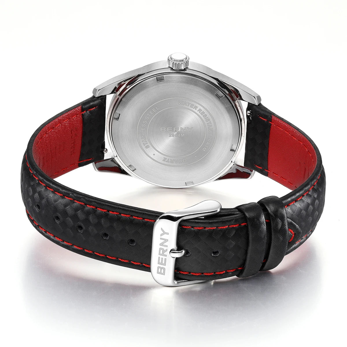 Montre pour homme BERNY – Montre à quartz élégante et classique, étanche à 10 ATM, dotée d'un verre saphir et d'aiguilles luminescentes, idéale pour une tenue habillée ou professionnelle, avec bracelet en cuir.