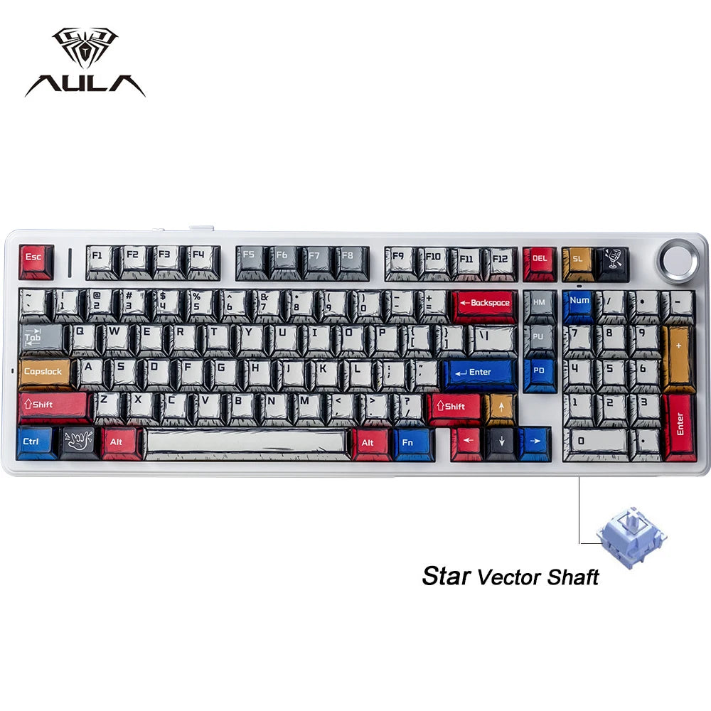 Tastiera meccanica gaming AULA F99PRO 99 tasti, tri-mode wireless, hot-swappable, struttura gasket, tastiera personalizzabile con manopola multimediale
