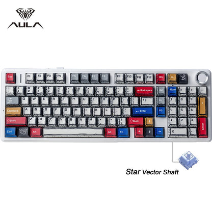 Tastiera meccanica gaming AULA F99PRO 99 tasti, tri-mode wireless, hot-swappable, struttura gasket, tastiera personalizzabile con manopola multimediale