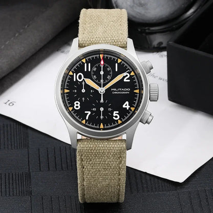 Reloj cronógrafo de cuarzo Militado VK61 VK67, 39 mm, caja de acero inoxidable 316L, 3 esferas, resistente al agua 100M, reloj militar multifunción