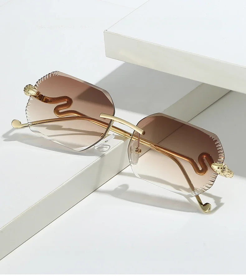 Fashion snake-shaped metal decorative sunglasses - unisex irregular frame, UV protection, sunshades