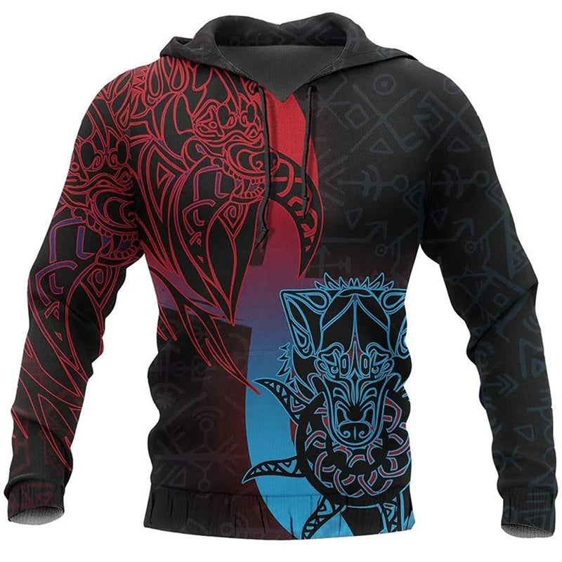 Produit gaming premium Fraquane 2024 Mens Hoodies Eagle Tattoo Pattern Vikings 3D Printed Fashion Casual Harajuku Hip Hop Oversized