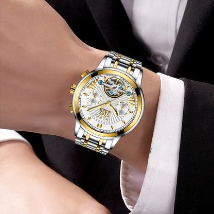 LIGE men’s automatic mechanical wristwatches – High-end luxury watch with a tourbillon, an elegant and water-resistant model, ideal for work or formal occasions.
