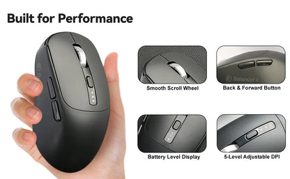 BalanceFit Bluetooth Wireless Mouse 5.2, Rechargeable Ergonomic Wireless Mouse with USB 2.4GHz for Laptop, MacBook, iPad, PC & Tablet