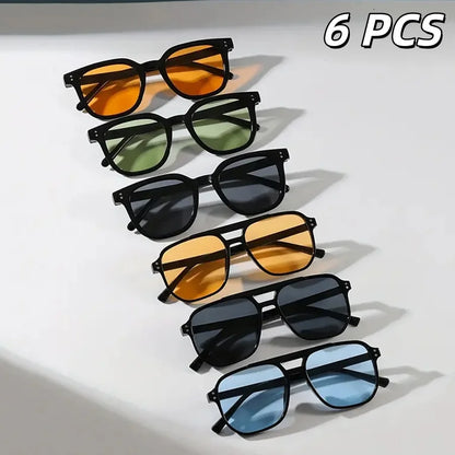 6-Piece Set Fashionable Unisex Sunglasses Square Retro Polygons Women's Black Vintage Stylish Men's And Women's Sunglasses