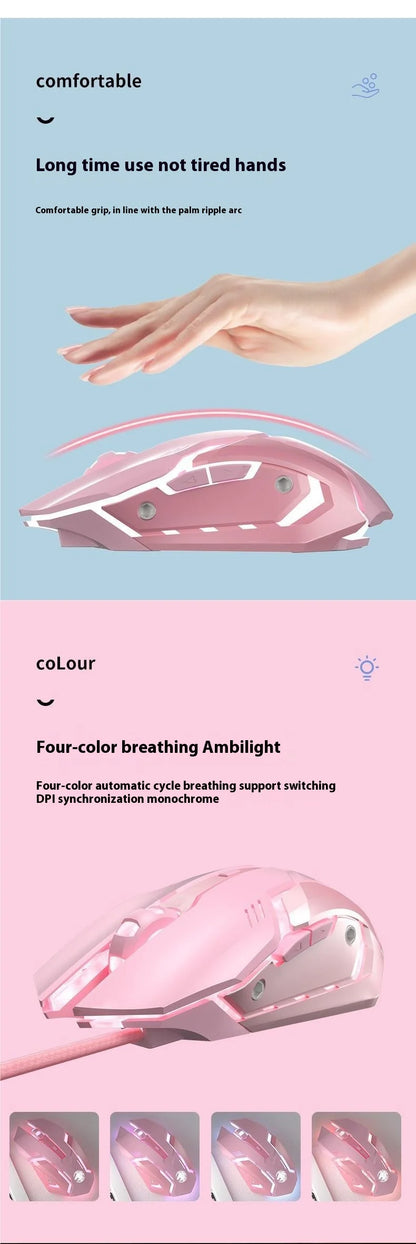 Ratón gaming Frontline rosa con cable, silencioso, mecánico, esports, inalámbrico Bluetooth para oficina, ordenador, diseño atractivo y estilo cute para chica