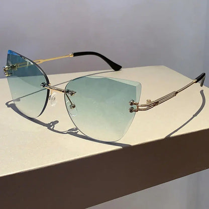 KLASSNUM Vintage solbriller uden stel til kvinder og mænd, Cat Eye-model med gradientglas, UV400-beskyttelse, solbriller til fest og jul