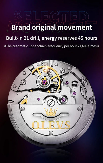 OLEVS 6650 Мъжки часовник Класически оригинален автоматичен механичен часовник за мъже С циркониева скала Водоустойчив Светящ се часовник от неръждаема стомана
