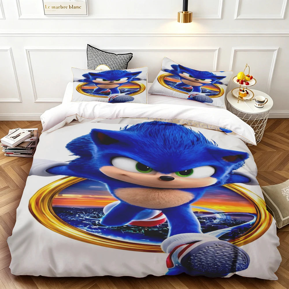Cartoon Kids Sonics Duvet Cover Cool Bedding Set Comforter Cover with Pillowcase Queen King Bedroom Children Teens beautiful
