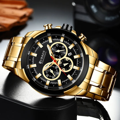 Montre chronographe pour homme CURREN, grand cadran de 48 mm, bracelet en acier inoxydable, trois sous-cadrans, montre-bracelet de sport à quartz, style luxueux