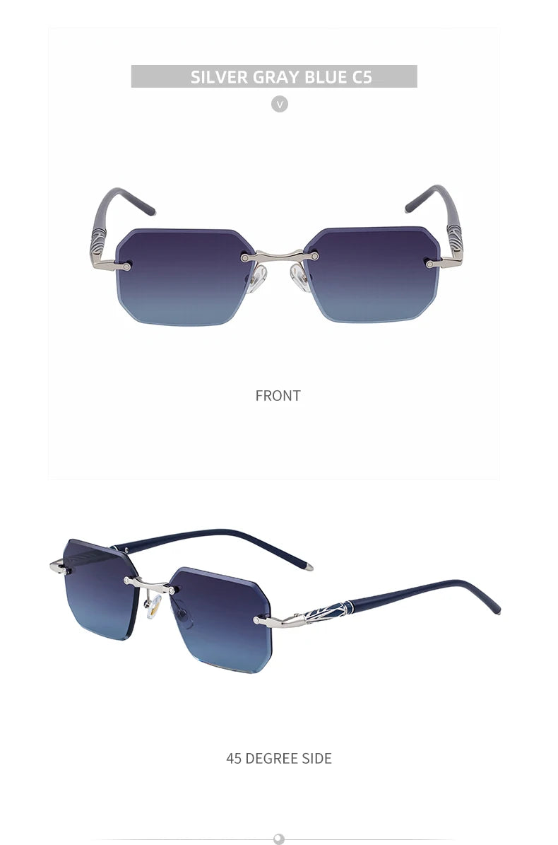 Square Rimless Punk Sunglasses Men 2026 Luxury Brand  Polygon Frameless Sun Glasses For Male Steampunk Driving Eyewear Shades