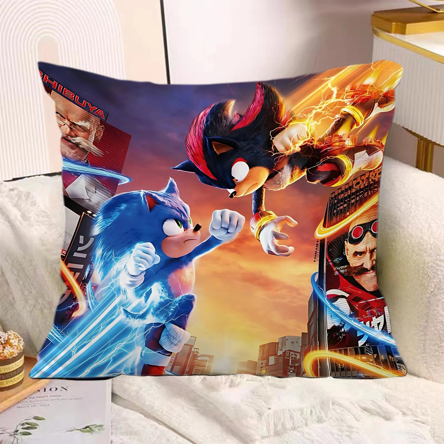 Cartoon Pillow Covers Cartoon Sofa Decorative Home Double-sided Printing Short Plush Cute Cushion S-Sonic The H-Hedgehog Cover